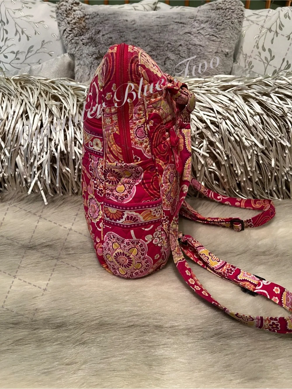 VERA BRADLEY Raspberry Fizz 2008 Zip Front Mini Backpack USA Zip Close Red Pink